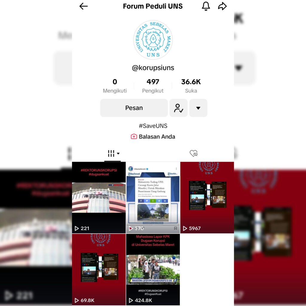 Korupsi UNS Viral, Akun Tiktok Forum Peduli UNS Ditonton Setengah Juta Orang