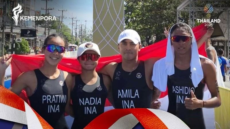 Hattrick Emas! Triathlon Bikin Merah Putih Berkibar di Pantai Rayong